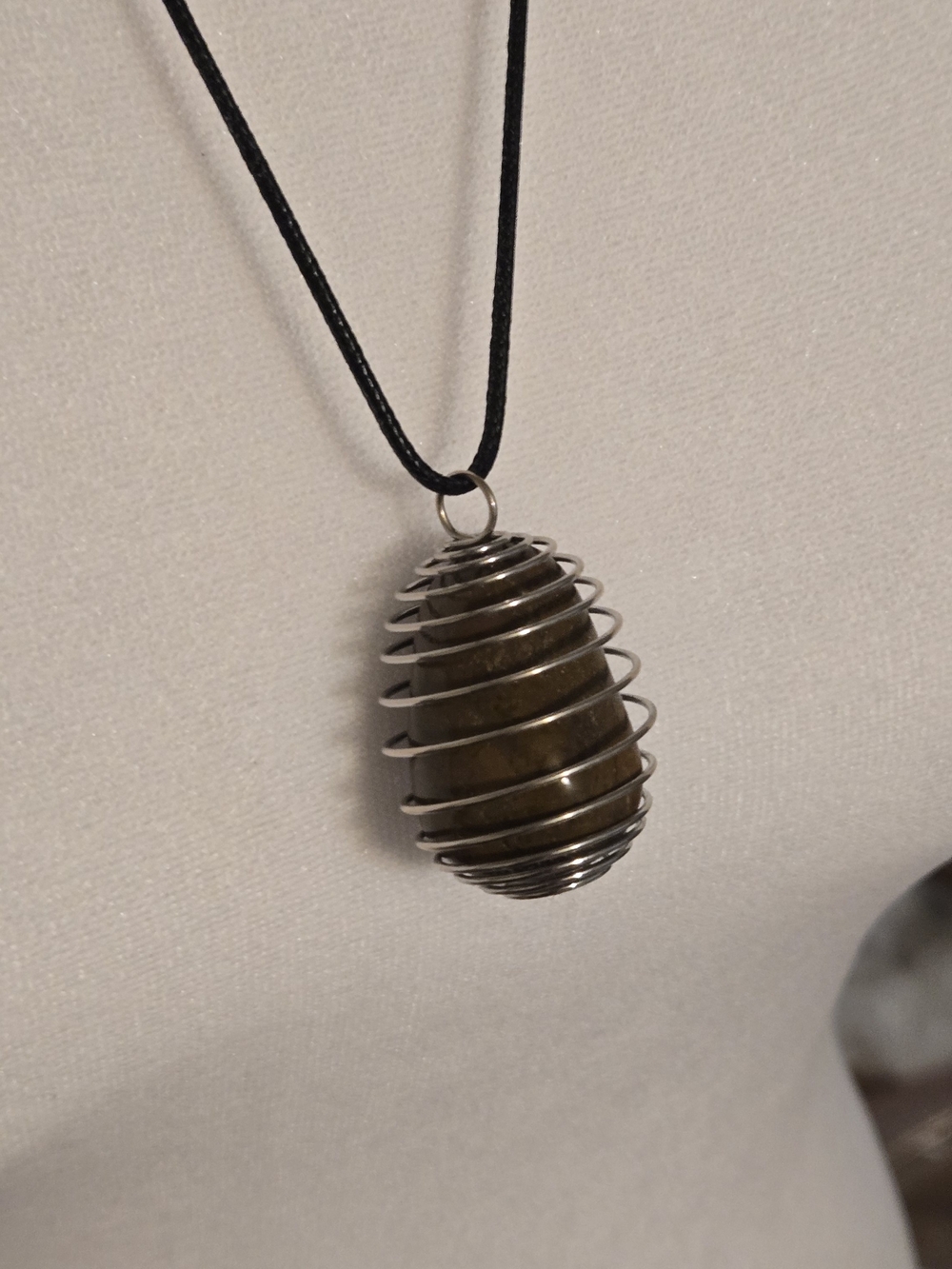 Source Unknown Silver Spiral Cage Necklace with Olive-Brown Stone